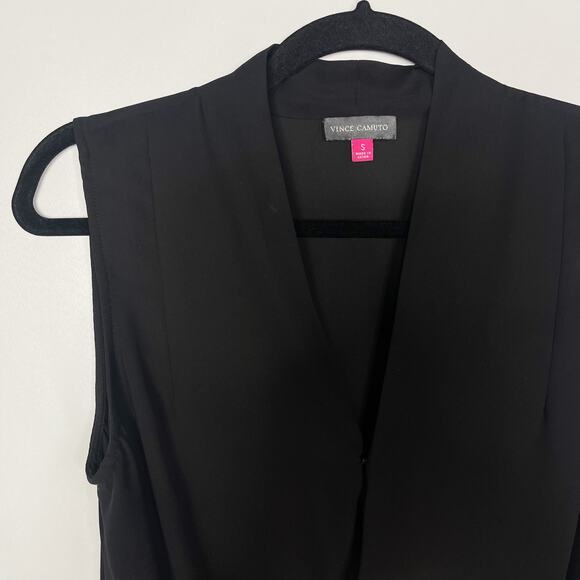 Vince Camuto Small S Black Faux Wrap Sleeveless Blouse Top V Neck Work Career - Picture 6 of 6